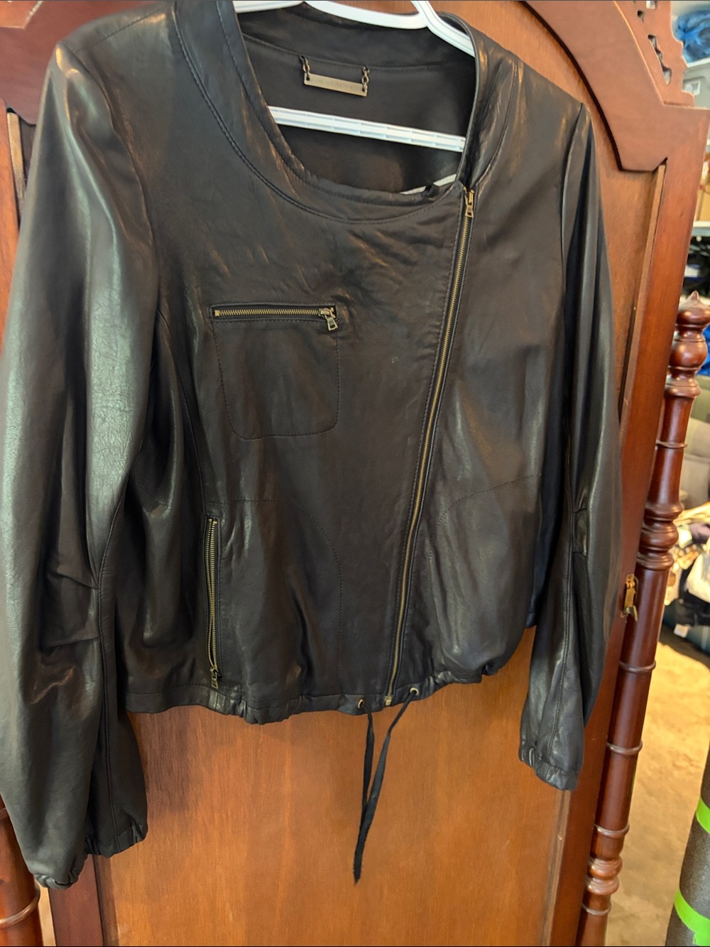 Diane Von Furstenberg Black Leather Zip-Front Jacket